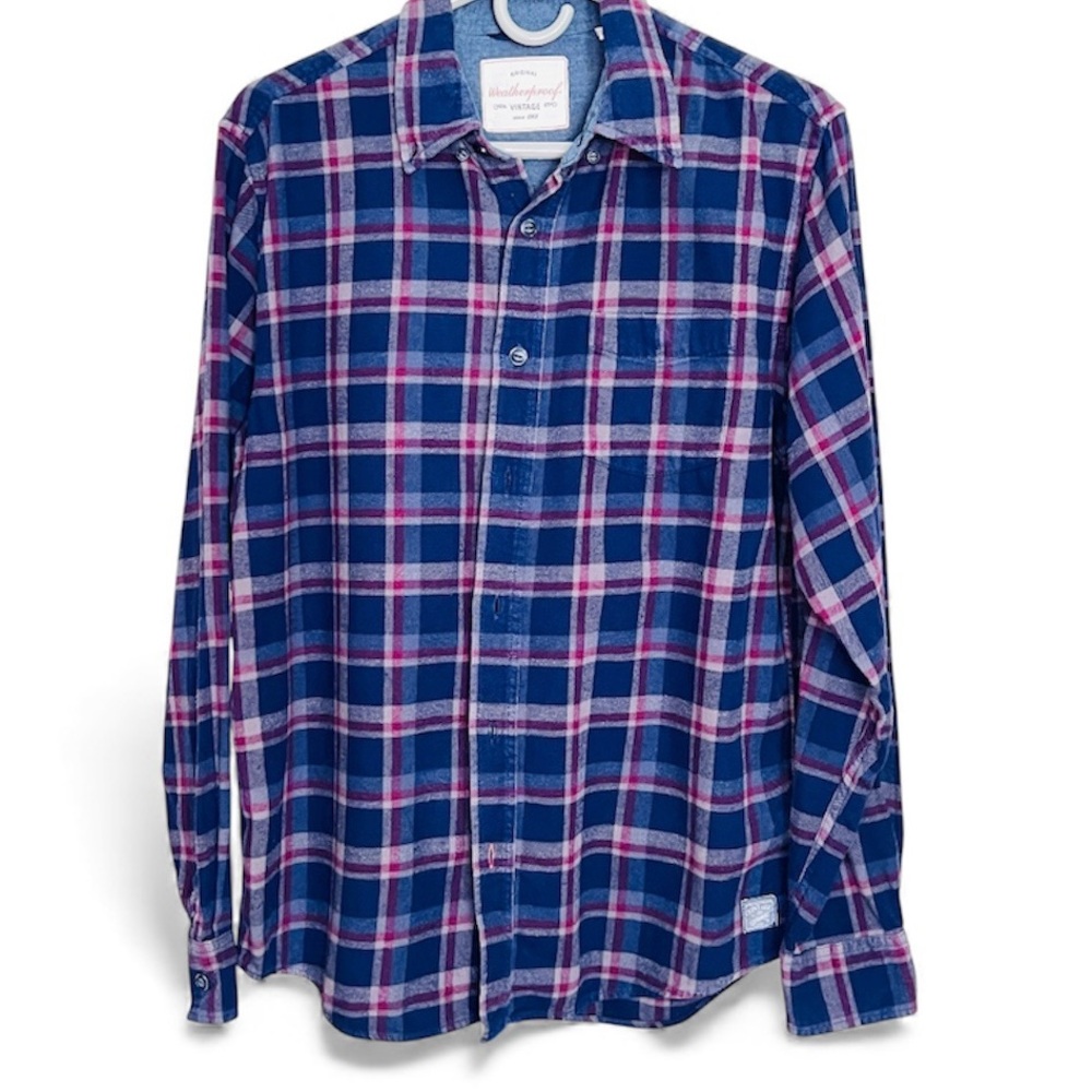 Flannel Men's Blue and Red Plaid Shirt by Weatherproof - Picture 2 of 5